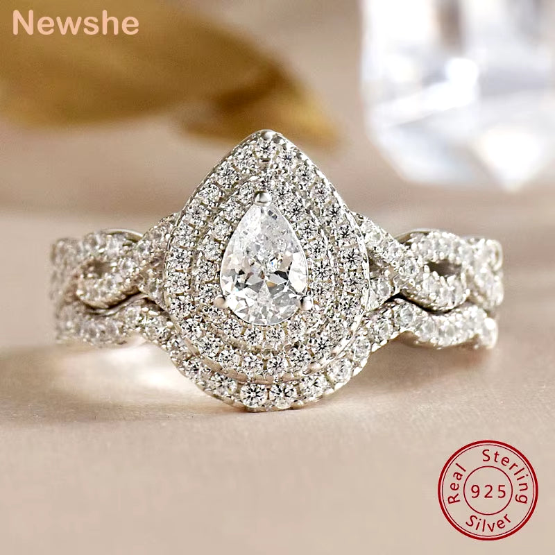 Infinity Engagement Ring Wedding Band for Women 925 Sterling Silver Bridal Rings Set Halo Pear Cut AAAAA Cubic Zircon