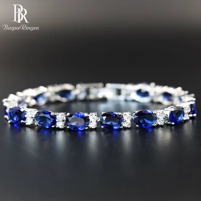 Fashion Hand Jewelry Geometry Gemstone Bracelet for Women Delicate Artificial Sapphire Female Accessory for Wedding