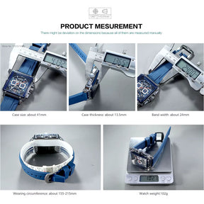 Square Dial Sport Quartz Watch Men Fashion Waterproof Luminous Wristwatch with Chronograph Date Blue Silicone Strap 2233