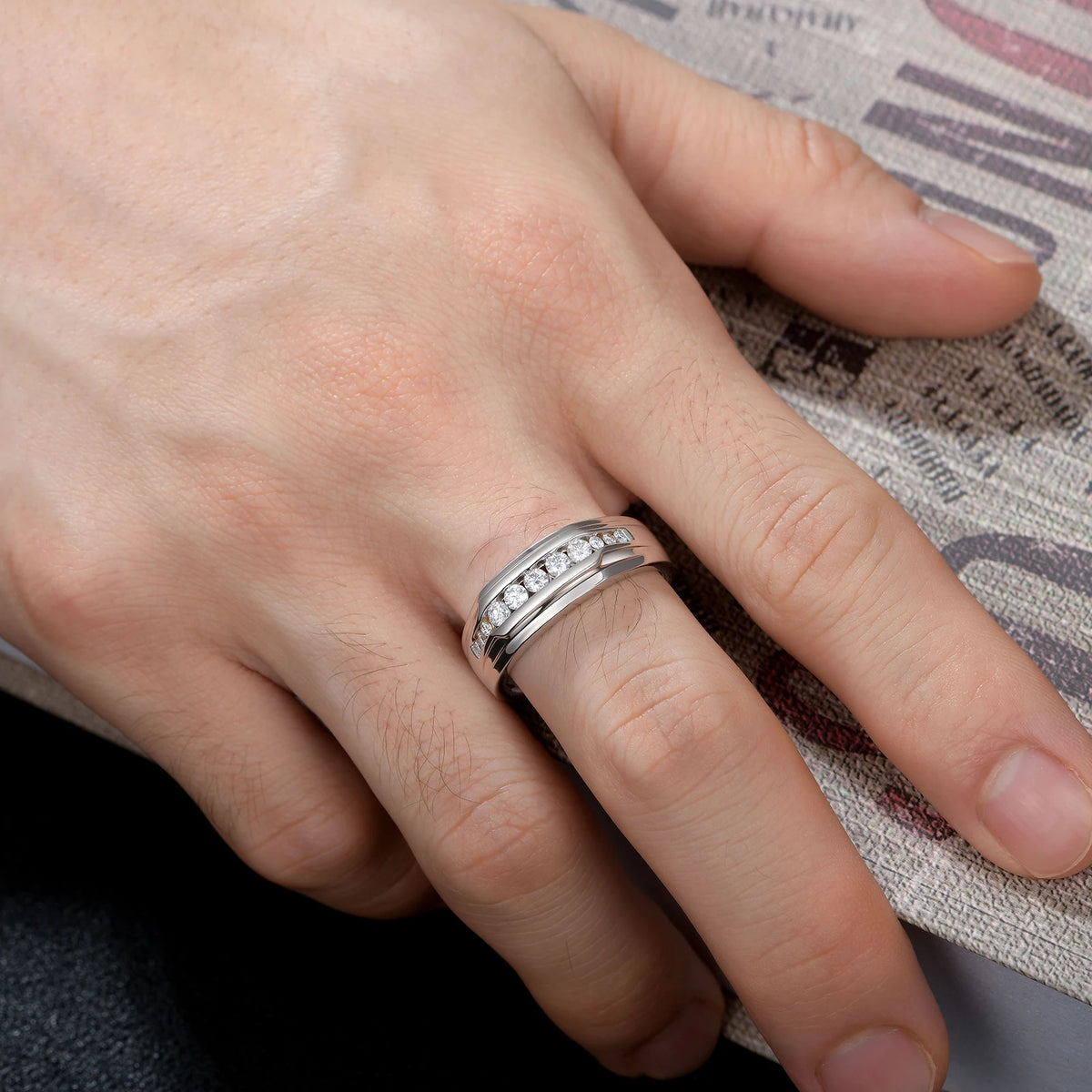 ​ Full Moissanite Wedding Band for Men 925 Sterling Silver Engagement Rings Pave round Eternity Promise Ring Size 8-12
