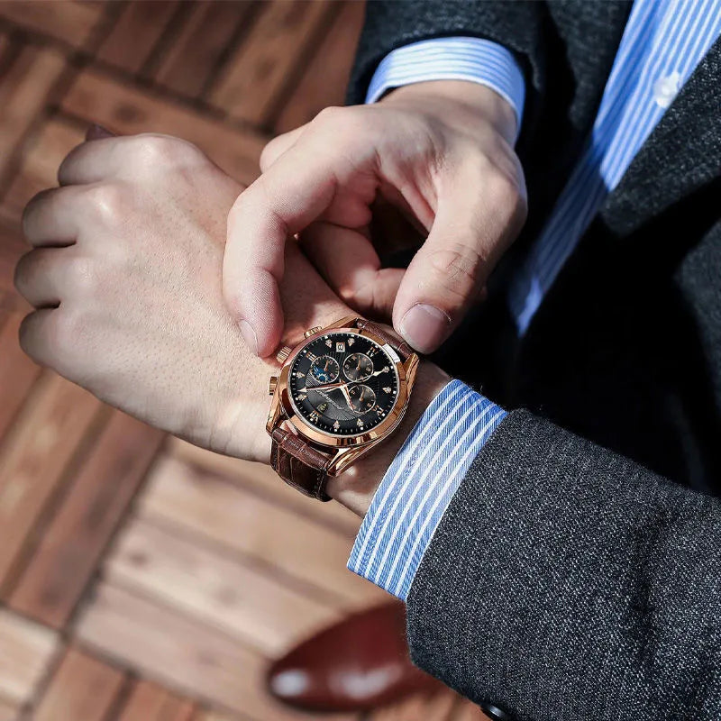 Men Watch New Top Brand Luxury Waterproof Luminous Sport Wristwatch Quartz Military Genuine Leather Relogio Masculino