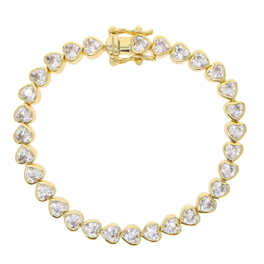 2025 New Iced Out AAA Cubic Zirconia Heart Tennis Chain Bracelet Silver Color CZ Charm Chain Bracelet Hip Hop Jewelry for Women
