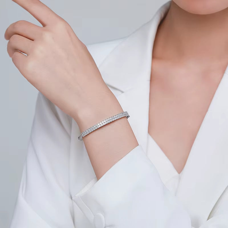 Solid 925 Sterling Silver Classic Luxury Full Cubic Zirconia Bracelets for Women Girls Anti-Allergy Fine Jewelry Gifts