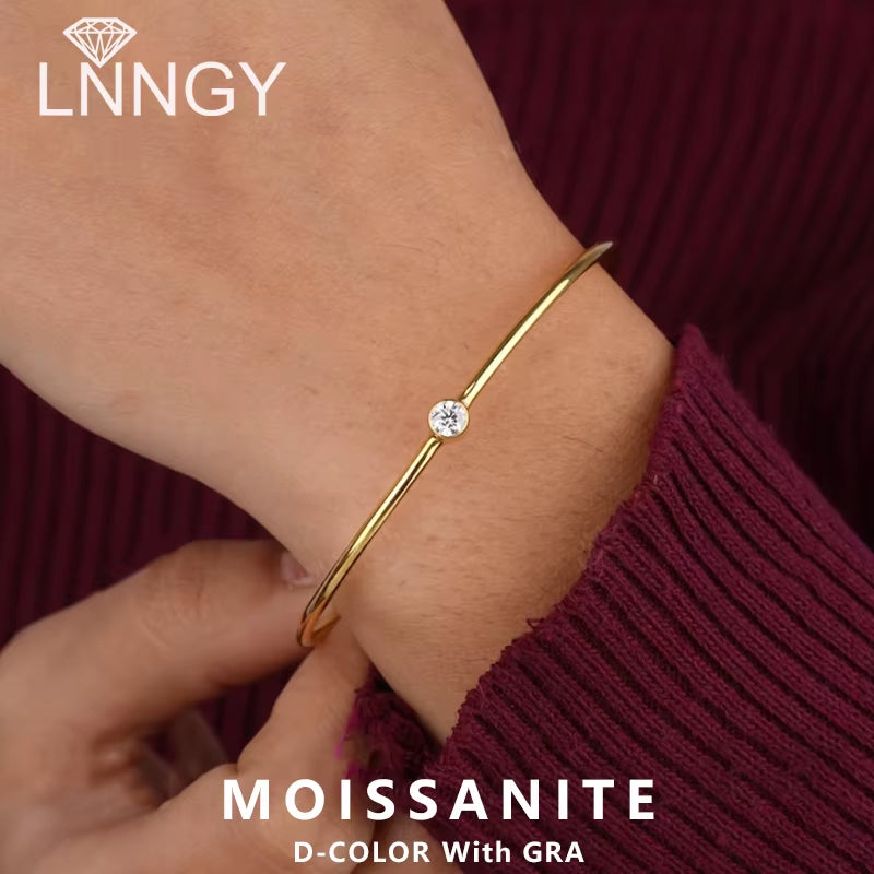 Original and Pure 925 Sterling Silver Cuff Bangle Bezel 5Mm Moissanite Bracelet for Women Simple Hand Chain Luxury Jewelry