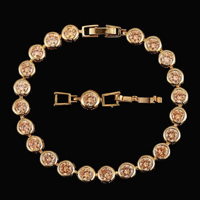 Pera Gorgeous Design Gold Color round Shape Purple Cubic Zirconia Stone Charm Link Bracelets Wedding Jewelry for Women B020