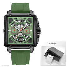 Square Dial Sport Quartz Watch Men Fashion Waterproof Luminous Wristwatch with Chronograph Date Blue Silicone Strap 2233